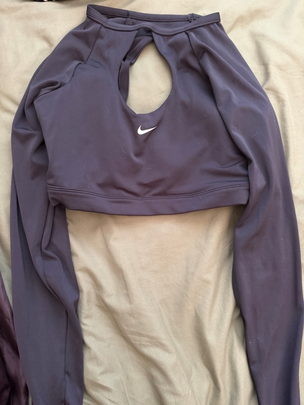 Nike Dark Purple Cropped Long Sleeve Keyhole Top